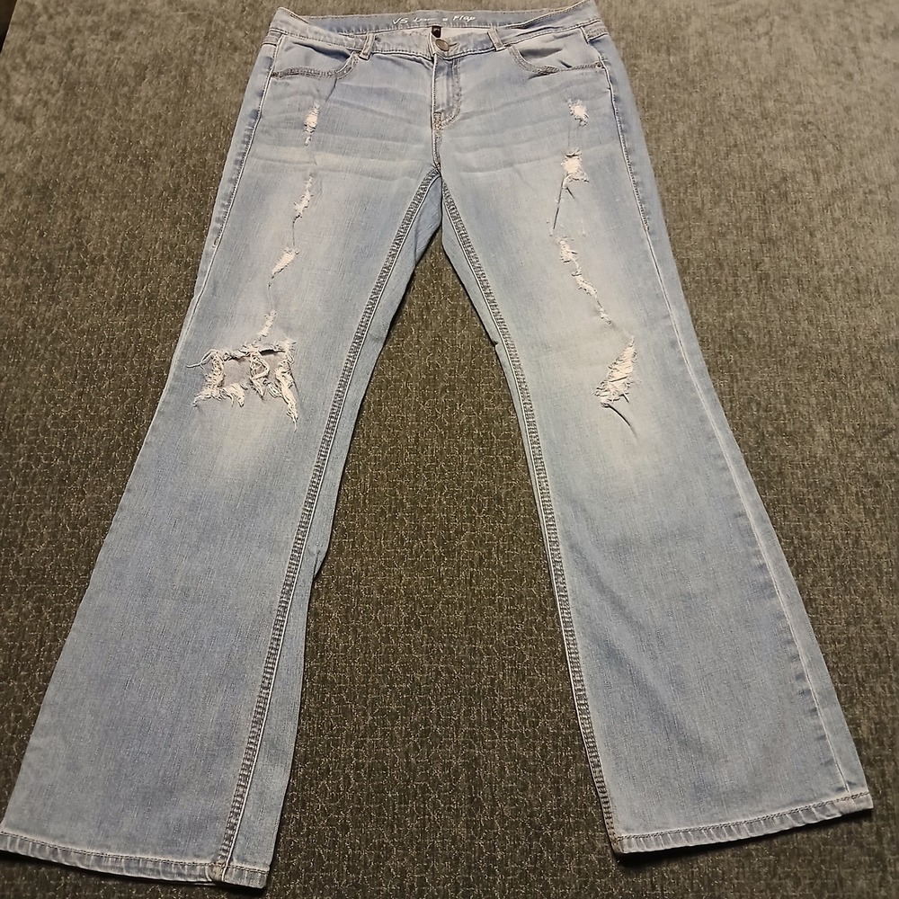 Victorias Secret London Jean Low Rise Flare Distressed Ripped Denim Jeans Sz 12